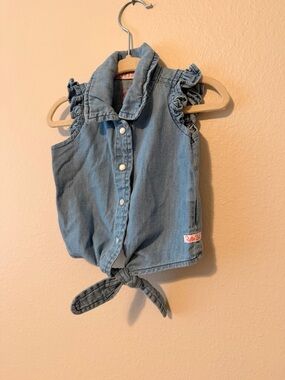 Ruffle Butts Light Blue Denim Tie-Front Button Down Shirt